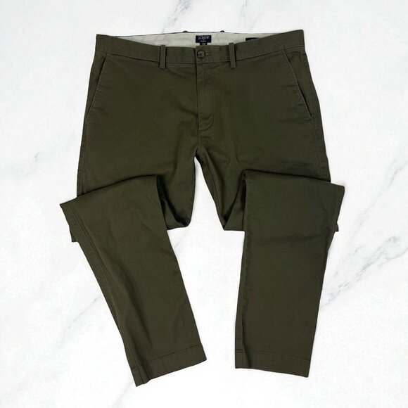 J.CREW Flex Slim Chino Pants Size 36x32 Mens Dark Olive Green Khaki Twill H3167 - Picture 1 of 13